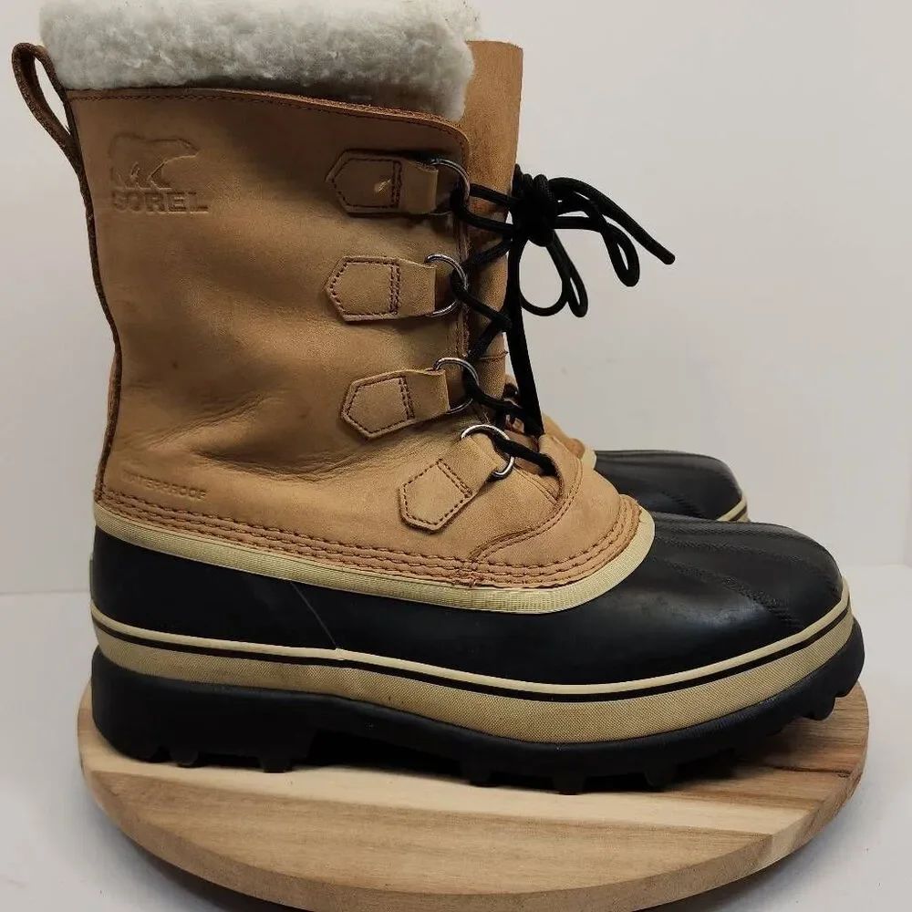 Sorel Caribou Waterproof Winter Boots Mens Size 10 Tan Black